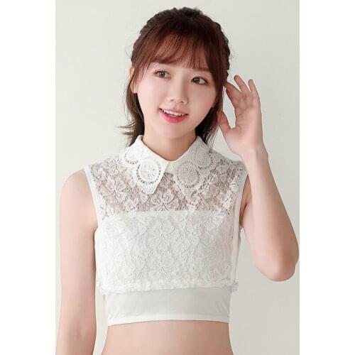 Women Cotton Shirt Fake Collar Ladies Detachable Collar Half Shirt Lapel Lace Floral False Collar Blouse Tops Clothes Accessory