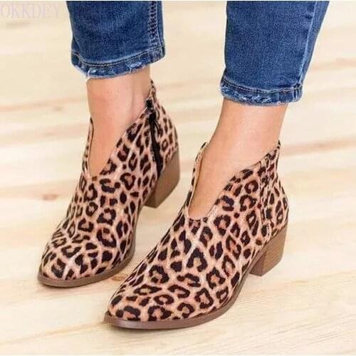 YSHUNIJ Leopard print deep V nude boots sexy fashion comfortable breathable large size side zipper womens shoes boots