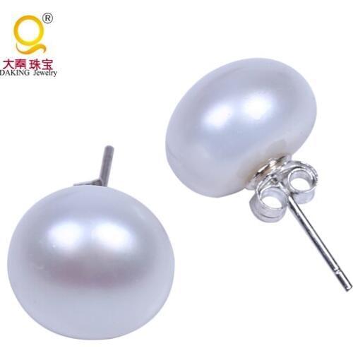 Daking Fine Jewelry 925 Silver Earring Fashion 11-12 mm Pearl Stud Earrings for Women