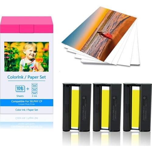 1 Pack Compatible for Canon KP-108IN KP108 3 Color Ink Cartridge and 108 Sheets Paper Set 4"x6" 100 x148mm for Selphy CP1300
