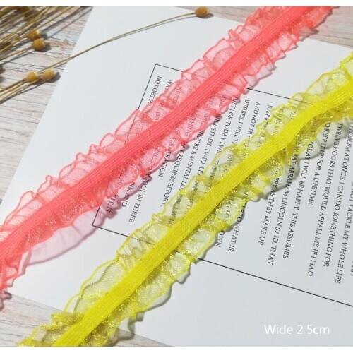 1Yards New Lace Fabric Materials Orange Lace Fabric Elastic Lace Ribbon 2.5CM Yellow Tulle Bridal Dress dentelle guipure LE11