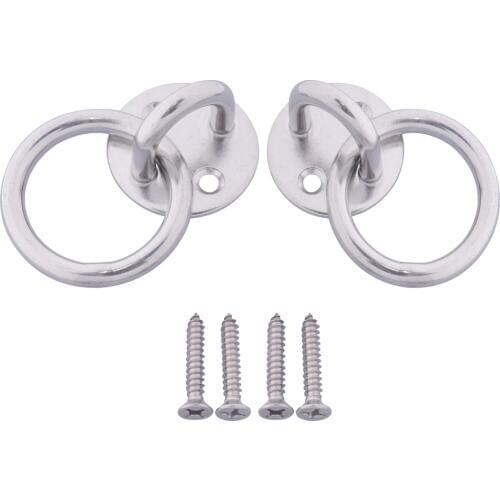 2Pcs 304 Stainless Steel M8 Round Sail Shade Pad Eye Plate U-shaped Hook Ring Welded with Screws