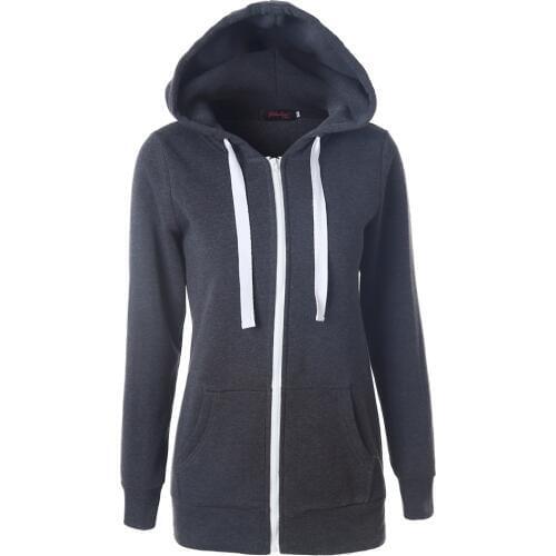 2017 S-XXL Autumn Women Casual Long Hoodies Sweatshirt Long Sleeve Coat Zip Up Outerwear Hooded Jacket Plus Size Tops