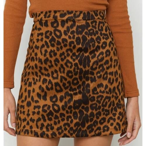 2021 Ins Womens Skirts Summer Fashion New Sexy Female High Waist Suede Leopard Print Zip A-Line Skirts for Women