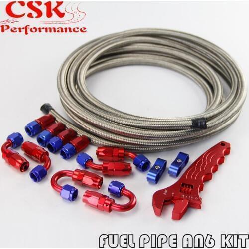 5M AN6 Stainless Steel / Nylon Hose Line Fitting Adaptor Kit + Wrench Tools Spanner Black/Silver
