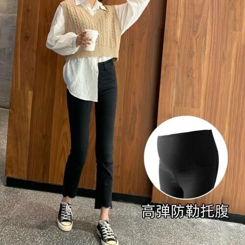 6602# Maternity Pants Spring Autumn Solid Color Support Abdomen Elastic Waist Belly Support Pants Maternity Trousers