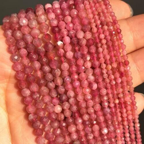Natural Gem Stone Beads Faceted Fuschia Tourmaline Loose Spacer Beads for Jewelry Making DIY Bracelet Accessories 15'' 2 3 4mm