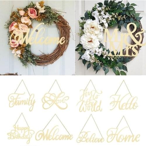 1Pcs Hello Wood Sign Door Decor Letters LOVE MR&MRS Wooden Pendant For Home Wedding Birthday Party Wreath Decor Wood Words Craft