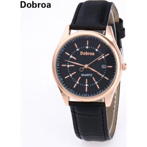 DOBROA Brand Luxury Watches Men Fashion Casual Business Leather Quartz Wrist Watch Calendar Date Day Couple Relogio Masculino