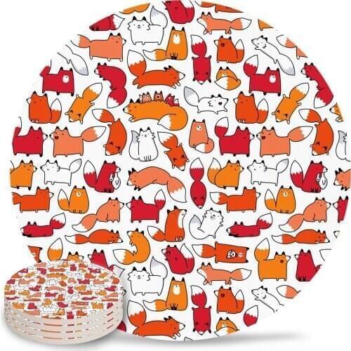 Foxy Foxes Coasters Waterproof Placemats for Table Christmas Home Decor Coffee Table Decor Ceramic Coasters