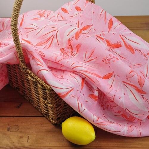 Quality ramie fabric Pink leaf print sewing Skirt tablecloth curtain DIY bag tissu