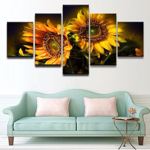 Sunflower Canvas Painting 5 Piece Nature Green Plants Wall Pictures for Living Room Posters and Prints Home Decor