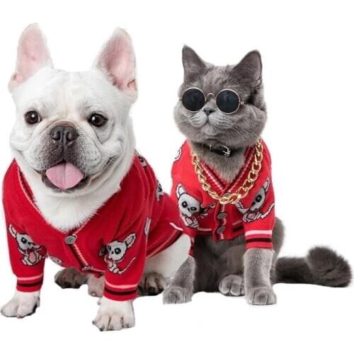 Red Winter Warm Pet Dog Sweater for Small Dogs Chihuahua Sweater French Bulldog Outfit Coat Puppy Fashion Jacket Pug Costume