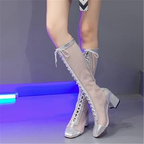 Lace wire mesh high tube cool boots Hollow Out fashion Lace-Up womens shoes 2020 female summer High top cool boot Bandage Women
