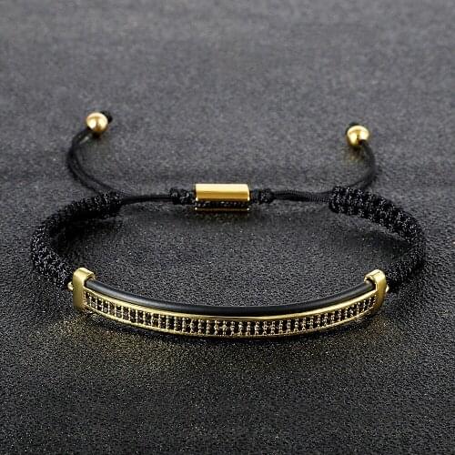 Cubic Zirconia Crystals Paved Long Tag Bracelets Bangle Women Men Gold Black Adjustable Bracelets Stainless Steel Rock Jewelry
