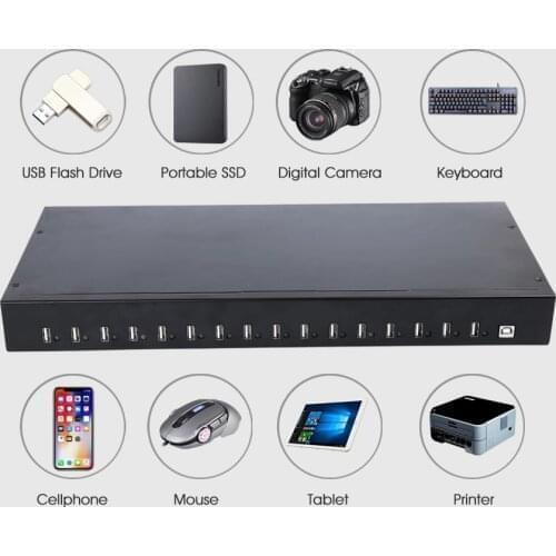 Ladagogo Best USB Hub with 16-Port Syncing Rack Mount 200W for Mobile Phones Tablets USB Devices Charging and Syncs