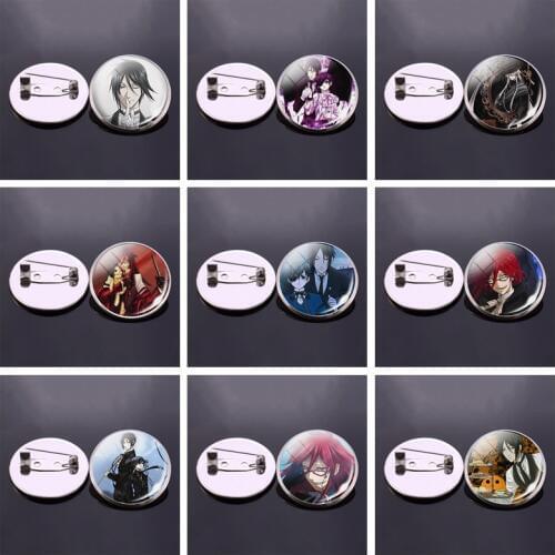 Fashion Anime Black Butler Glass Dome Brooch Badge Kuroshitsuji Ciel Phantomhive Sebastian Grell Madame Red Gift