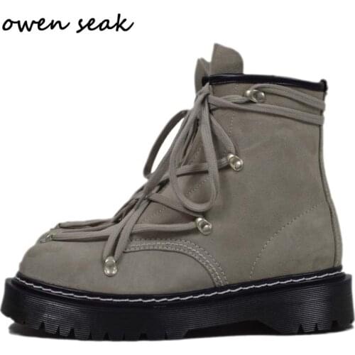 Owen Seak Men High-TOP Ankle Riding Boots Genuine Leather Women Sneaker Luxury Trainers Casual Lace-up Zip Flat Black Shoes