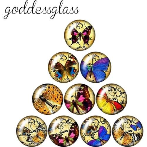 New Beauty Butterfly flowers 10pcs 12mm/18mm/20mm/25mm Round photo glass cabochon demo flat back Making findings