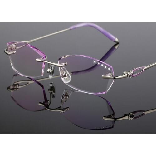 Ultralight Trimming Glasses Rimless Eyeglasses Eye Glasses for Women Finished Prescription Glasses Frames Lens Containing