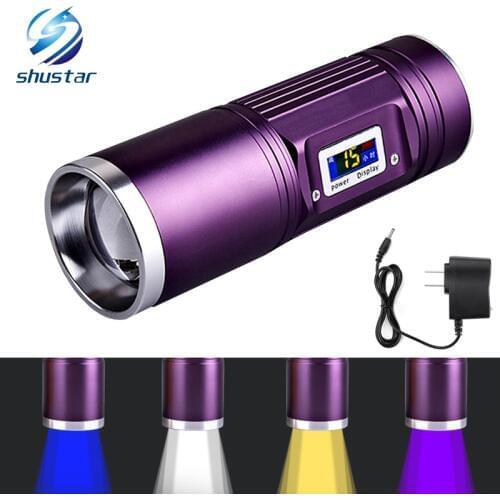 Rechargeable Fishing LED flashlight 4 x Q5 LED waterproof torch blue/purple/yellow/white light 12 modes with DC charger