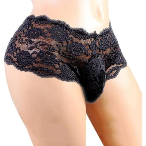 Sexy Men Flower Lace Bulge Pouch Underpants Hollow Out Briefs Erotic Underwear lenceria sensual mujer трусы женские