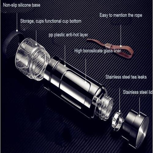 Portable double glass travel mug individuality creative tea infuser mug High temperature resistant coffee travel mugs 520ml