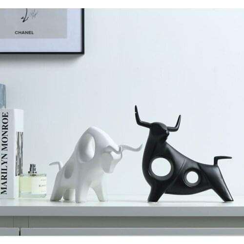 SIMPLE ART CERAMIC BLACK BULL CRAFTS DECORATION ABSTRACT LIVING ROOM OFFICE ANIMAL STATUE DECORATION HOME DECORATION ACCESSORIES