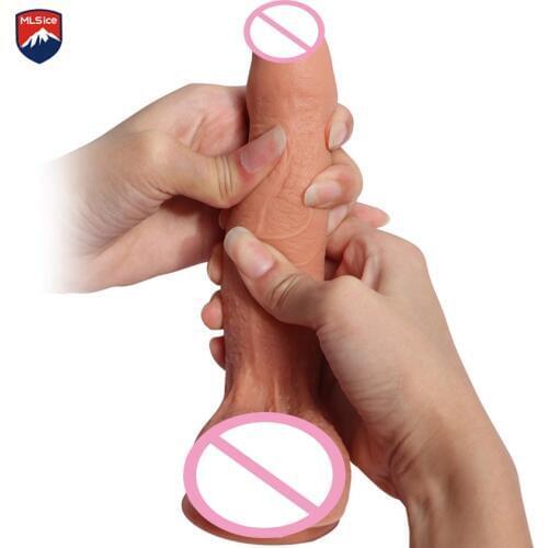 MLSice Realistic Testicles Penis Double Real Skin Dildo High Flexible Suction Dildos Goods for The Adult Plastic Penis for Women