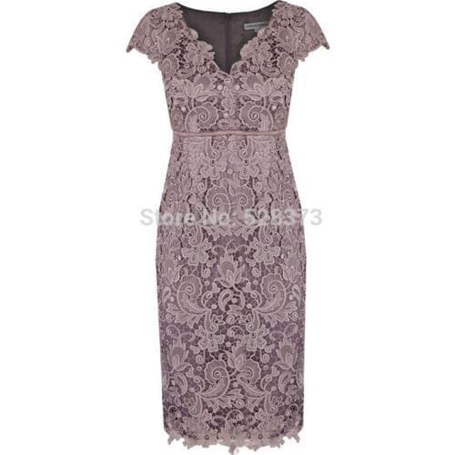 YNQNFS MD7 Real Photos Venice Lace Cap Sleeve V Neck Tight Knee Length Short Mother of the Bride/Groom Dresses Outfit