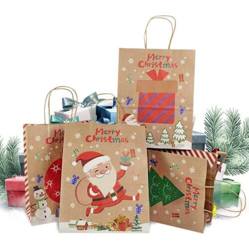Merry Christmas Gift Bag Santa Claus Xmas Tree Paper Handbag Christmas Navidad New Year Favors Candy Snack Gift Packing Supplies
