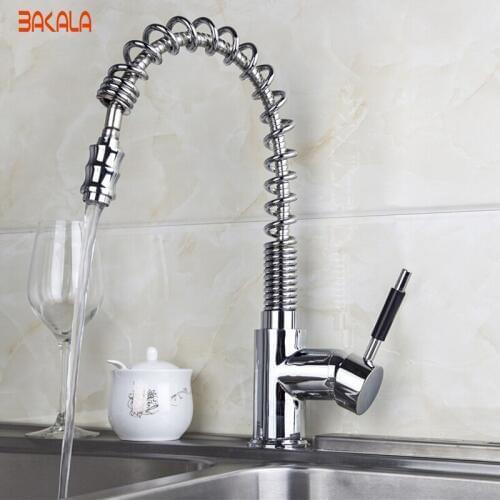 Silver Single Handle Kitchen Faucet Mixer Pull Out Kitchen Tap Single Hole 360 Rotate Copper Chrome Swivel Sink Mixer CH-8107
