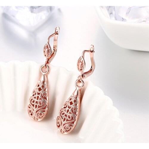 Earrings for Women Fashion Real Yellow Gold-color Water Drop Hollow Classic Jewelry Mix Order Wholesale My Order