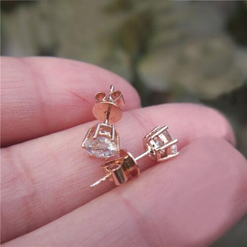 Genuine 18K Yellow Gold 6 Prong 1Ctw 6.5mm DF color Lab Grown Moissanite Diamond Earrings For Women