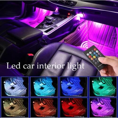 LED Car Foot Light Ambient Lamp With USB Wireless Remote Music Control Multiple Modes Warm Atmosphere Interior Decorative Lights