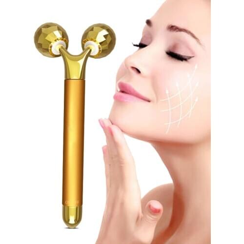 24K Gold Roller Vibrating Facial Massager Face Lifting Anti-wrinkle Stick Lift Skin Tightening Wrinkle Bar Skin Care Roller Ball