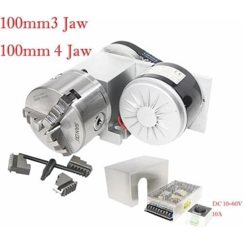 High Speed A 4th Rotary Axis Chuck 100mm with Power Supply Speed Controller for CNC Router Milling Machine