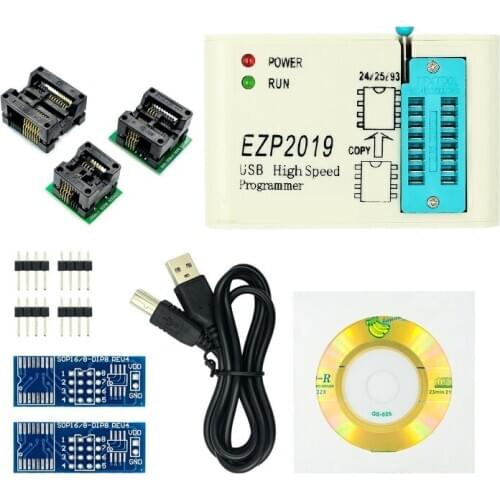 EZP2019 High Speed USB SPI Programmer 24 25 26 93 EEPROM 25 Flash Bios + 6pcs Adapter English pc software