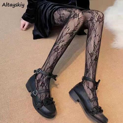 Women Stockings Solid Chic Anti-hook Trendy Sweet All-match Basic Kawaii High Elasticity Hook Flower Hollow Sexy Cozy Pantyhose