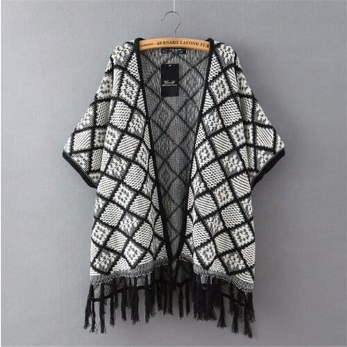 Women Long Cardigans 2020 New National Wind Jacquard Knitted Sweater Shawl Fringed Hem Cape Coat MY-10