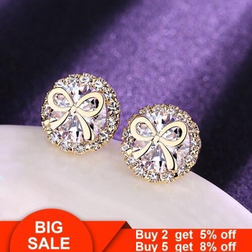 Bowkno Stud Earrring AAAAA cz Real 925 sterling silver Bijou Statement Wedding Stud Earrings for women Bridal Party Jewelry Gift
