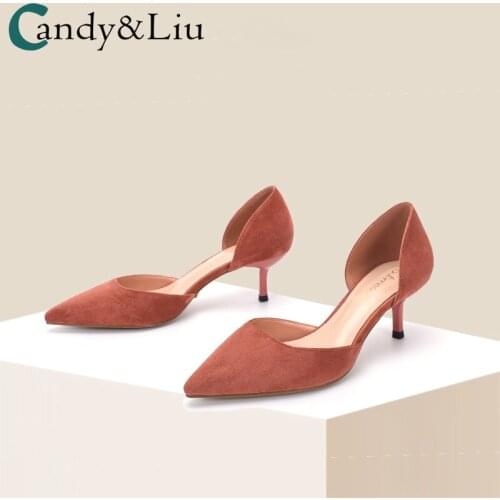 French Girls' High Heels Womens 2021 Autumn New 5cm Bean Paste Color Hollow Pointed Thin Heel Shallow Mouth Single Shoes Women