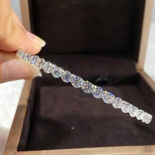 18K Au750 White Gold Women Cuff Bracelet Moissanite Diamonds Round Classic Wedding Party Engagement Anniversary Bangles Trendy