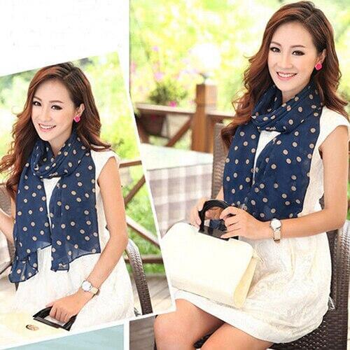 Women Dots Print Soft Cotton Long Soft Scarf Neck Shawl Scarves Beach Wrap Stole