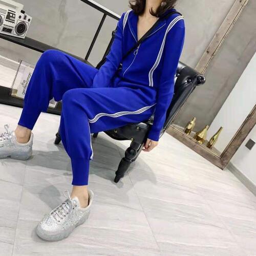 Amolapha Woman Knitted Zipper Cardigans+Pants2 Pieces Sets Autumn Winter Knitting Outfit Sets