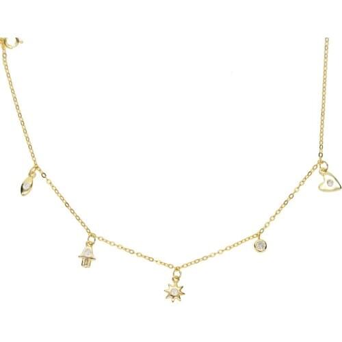 Latest Sparking CZ hand heart sun Charm Link Chain Thin Necklace 925 Sterling Silver Women Chocker wedding Jewelry lover gift