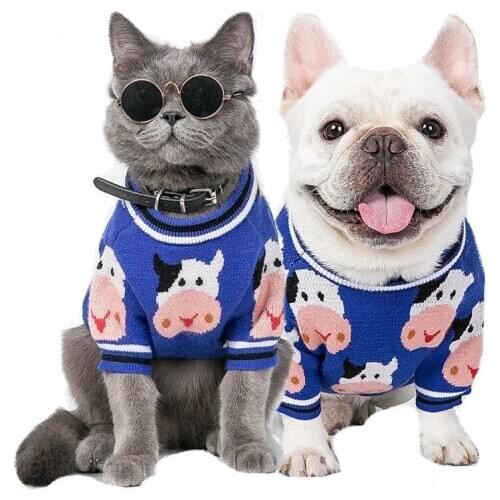 Winter Dog Blue Sweater Small Dog french Bulldog Pug Clothes Puppy Sweater For Pet Dog Knitting Cactus Christmas Dog Sweater