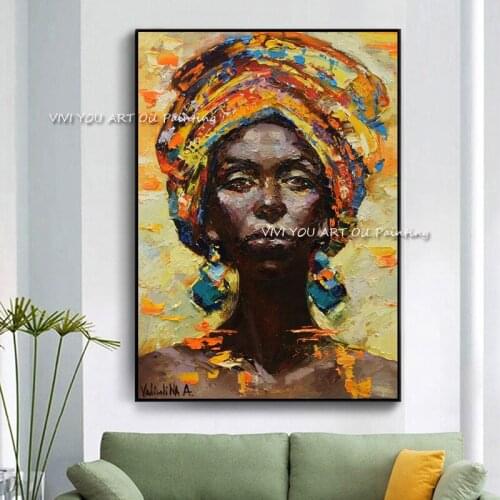 100% Handmade African Classical Women Canvas Oil Painting Abstract Brown Art African Shape Head Wall Art Home Wall Decoration