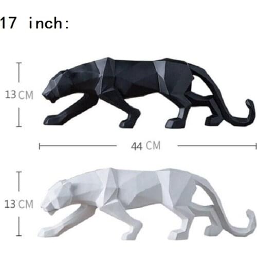 17 inch Panther Statue Animal Figurine Abstract Geometric Style Resin Leopard Sculpture Home Office Desktop Decoration Gift