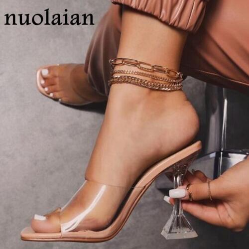 2020 Summer Woman Sandals PVC Crystal Open Toe High Heels Women Transparent Heel Sandal Shoe Slippers Pumps 10.5CM Pump Shoes